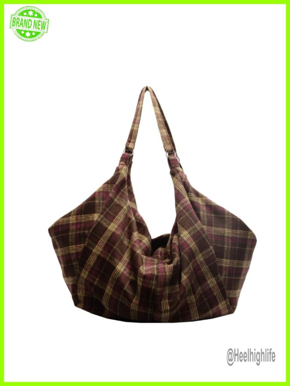 Woolen Plaid Hobo Shoulder Bag Large Slouchy Tote Purse